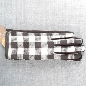 Women Fitted Glove Black White Plaid Leather Accent Warm Outerwear Smart Touch